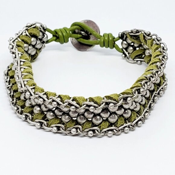 Fossil Silver Tone Green Tone Braided Bracelet - Picture 1 of 5